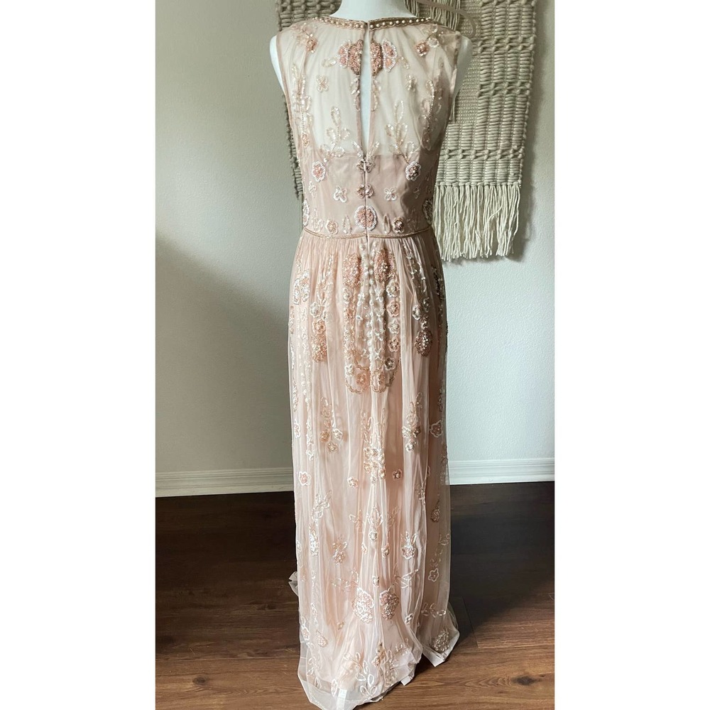 BHLDN Adrianna Papell Abbington Pink Blush Beaded Gown NWT Size 12 - Picture 7 of 16